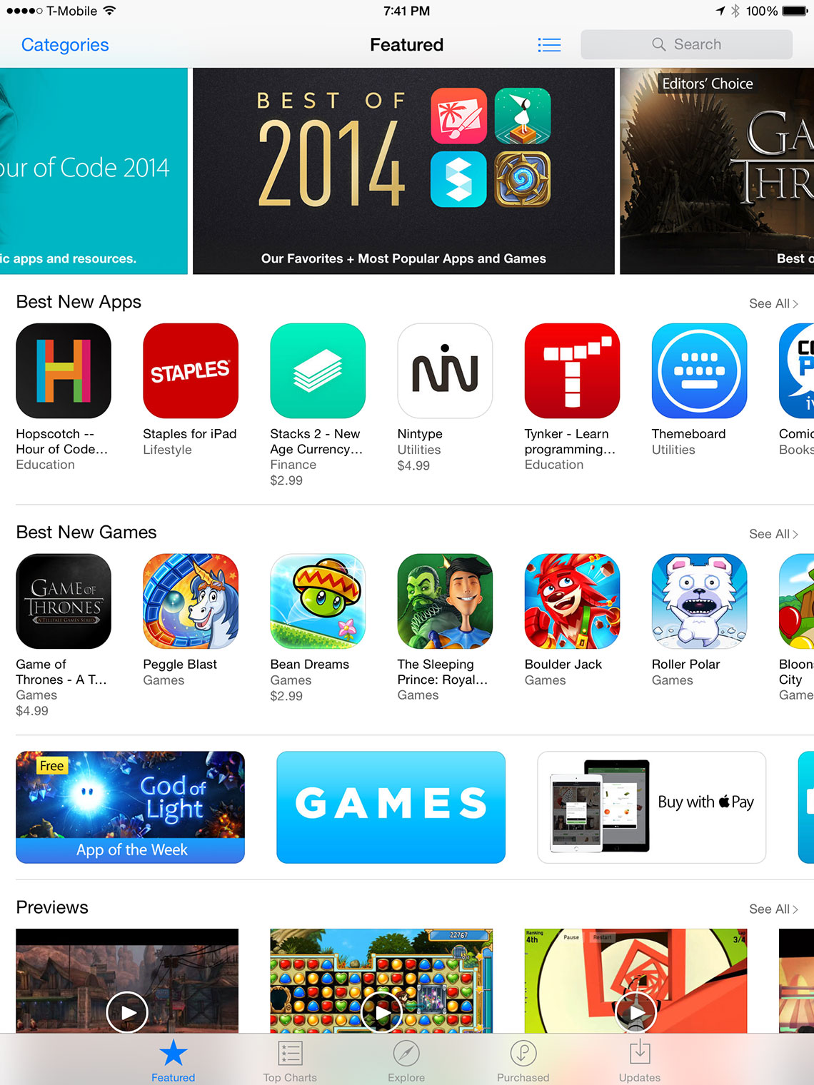 The Featured Tab of the App Store on iPad