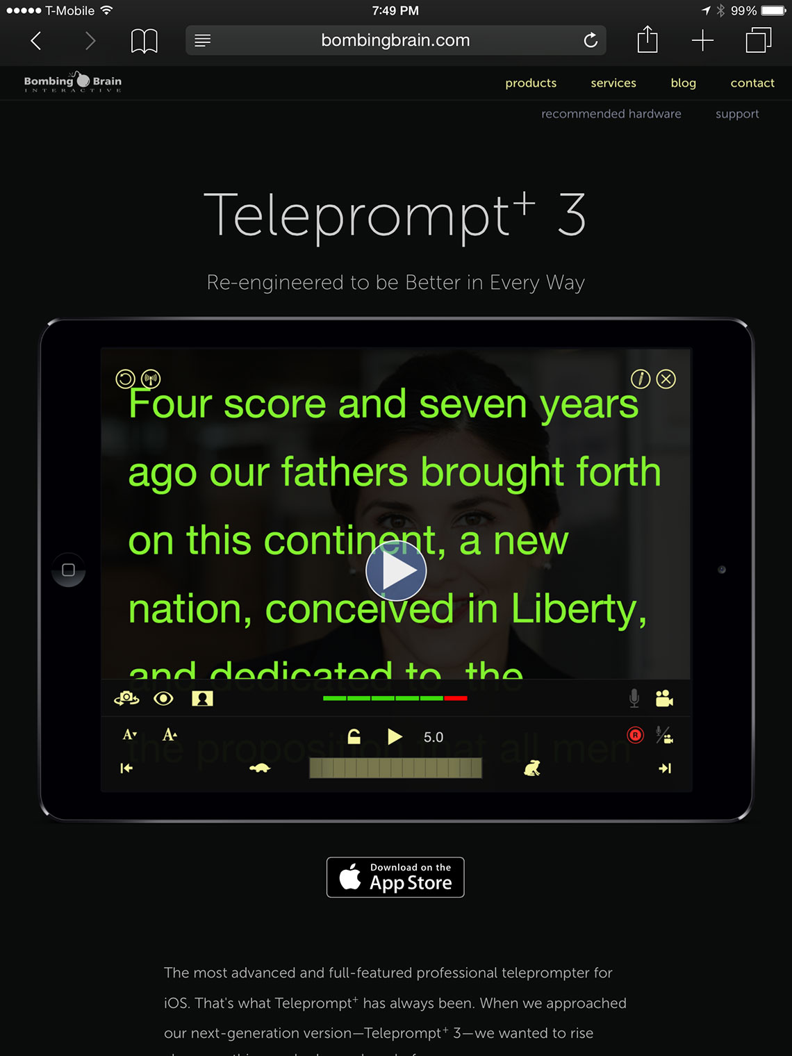 Web site for Teleprompt+