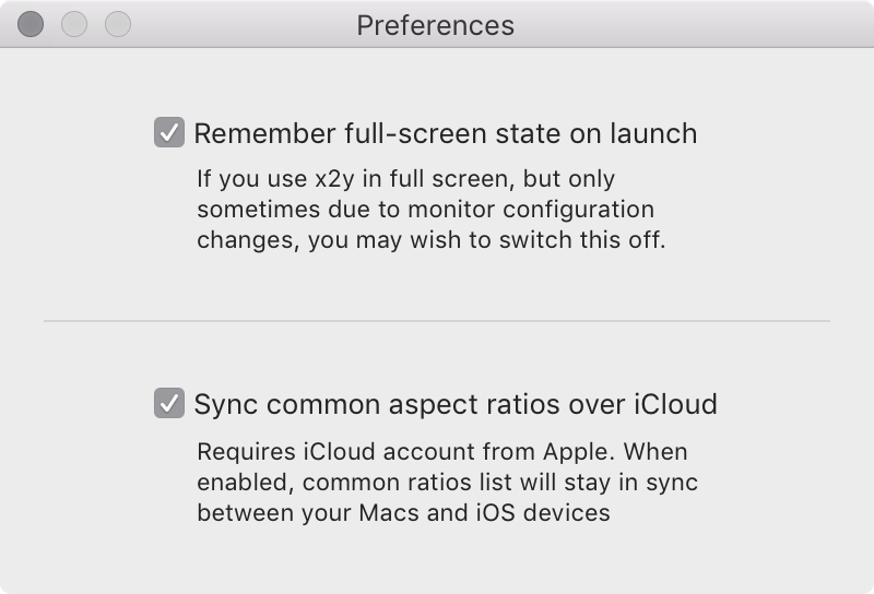 x2y prefs window